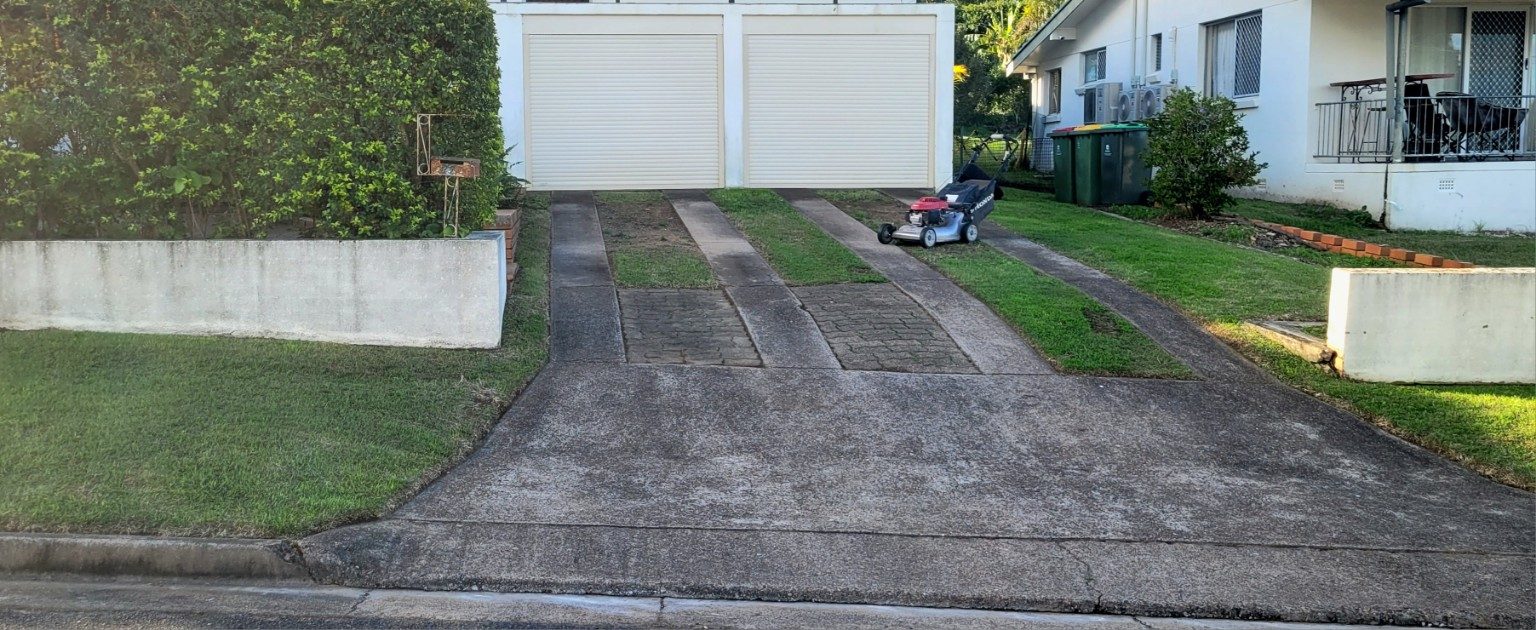 Lawn maintenance job with mower on site